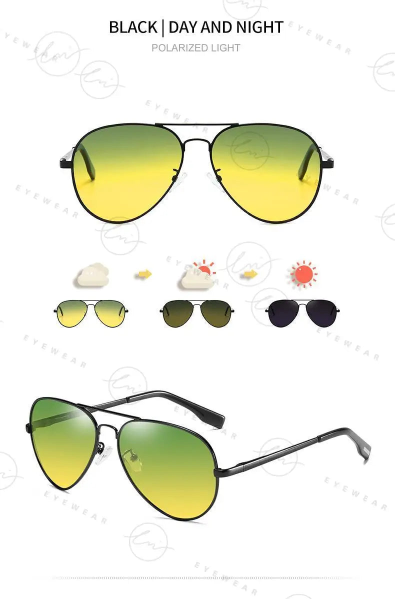 Aviation Photochromic Day Night Vison Sunglasses Men Polarized Fashion Sun Glasses Women Safe Driving Anti-Glare UV400