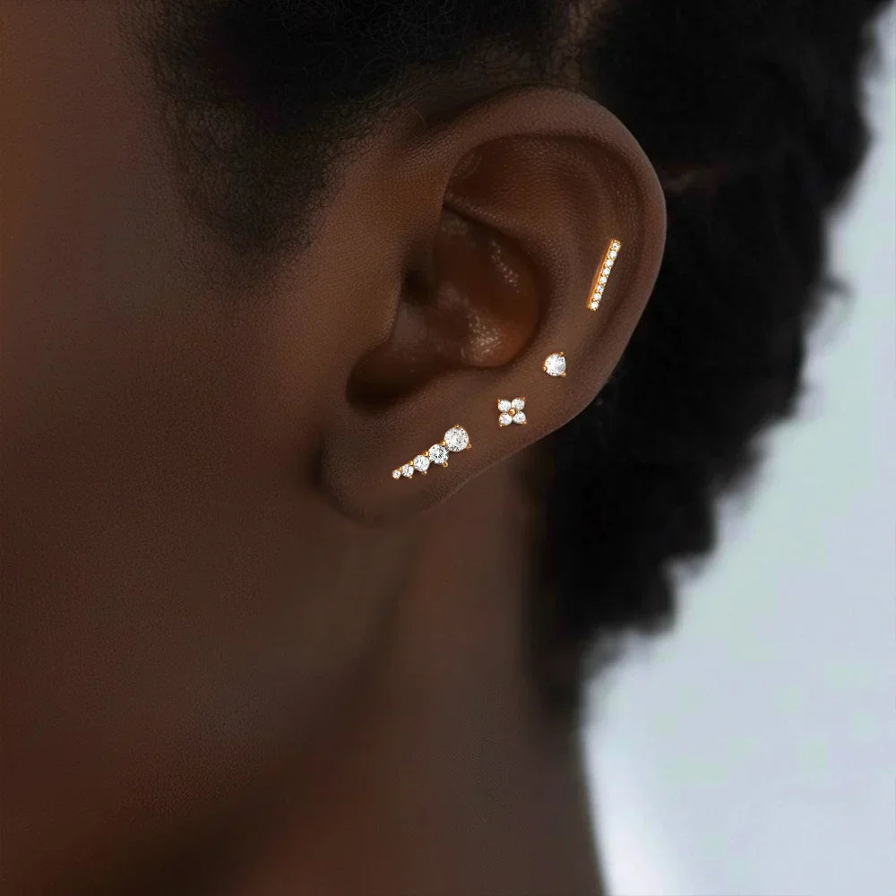 925 Sterling Silver 3pcs 4pcs Set Zircon Stud Earrings 18k Gold Star Minimalism Huggies Earring Fine Jewelly Set Party Gift