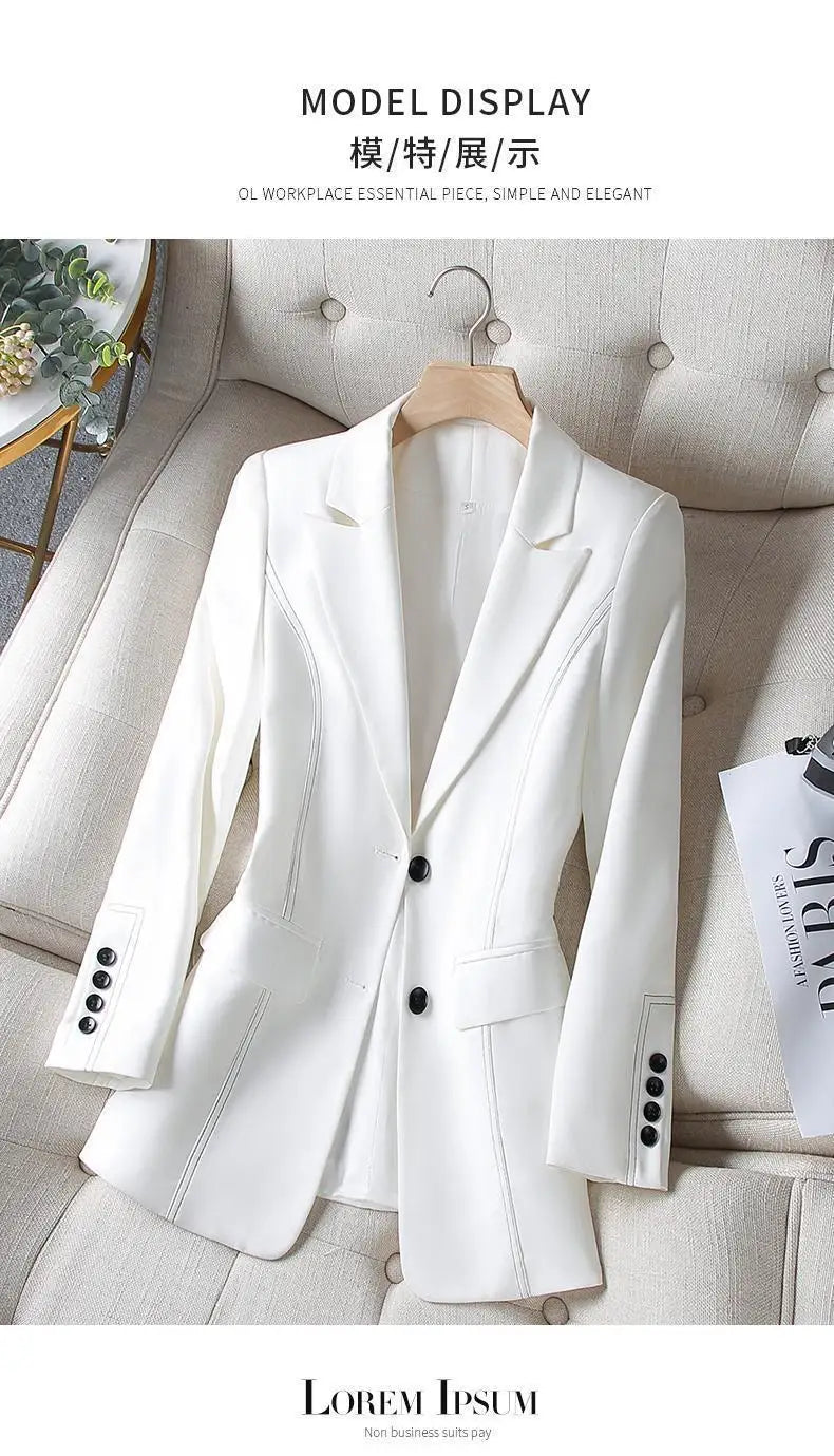 Black Blazers Women's Professional Suit Western-style OL Suits Top Exposed Line Decoration Temperament Slim Fit Line Jacket
