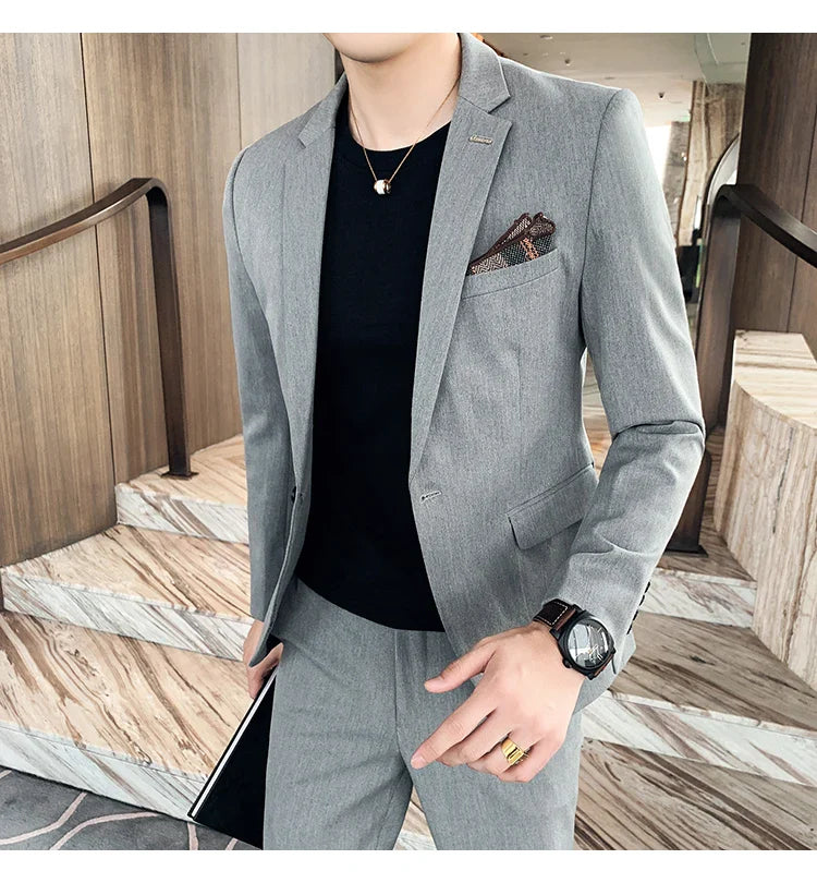 S-7XL Jacket + Pants / Luxurious High -end Brand Solid Color Men's Casual Business Slim Suit Two -piece Suit Groom Wedding Suit