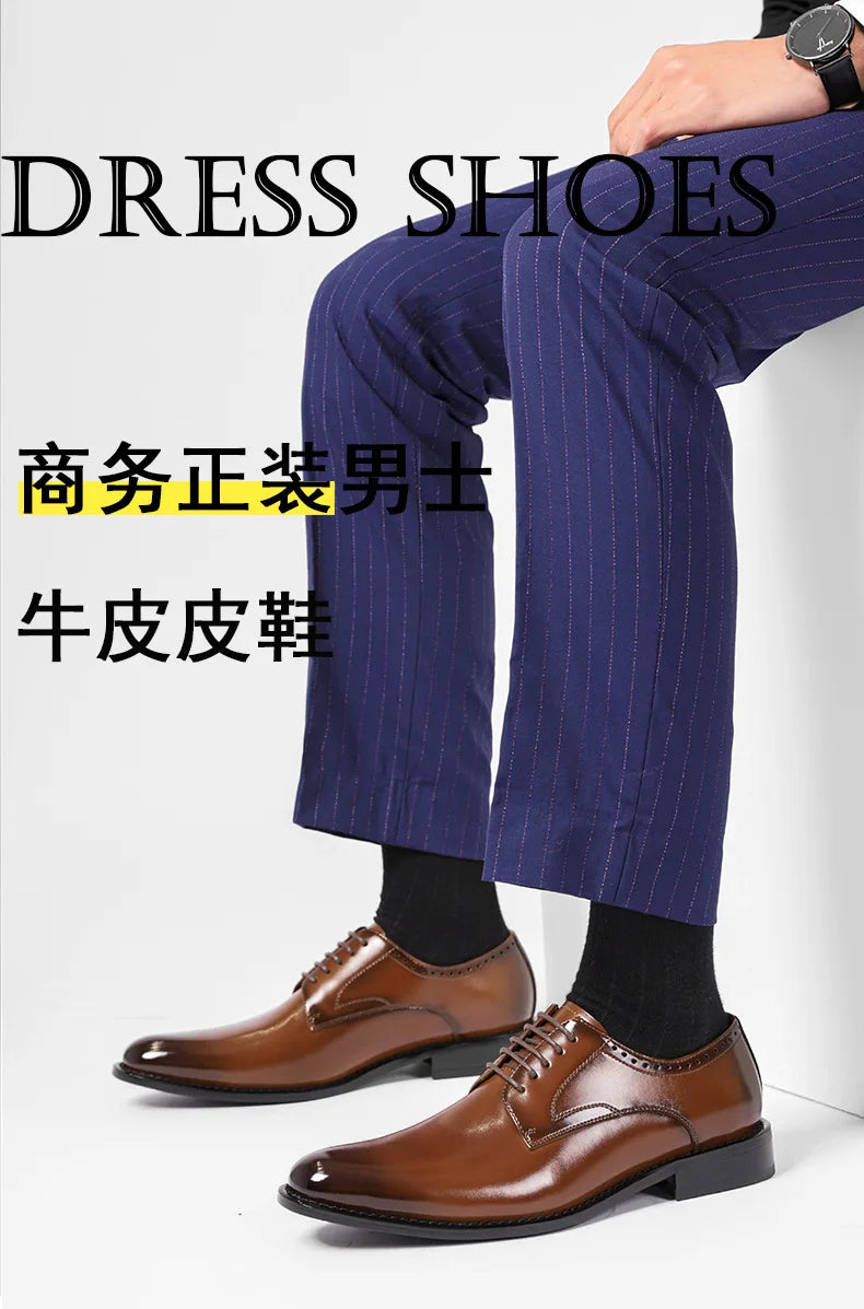 Men's leather shoes, men's genuine leather, British style, simple and smooth formal dress, business Derby men's leather shoes, c
