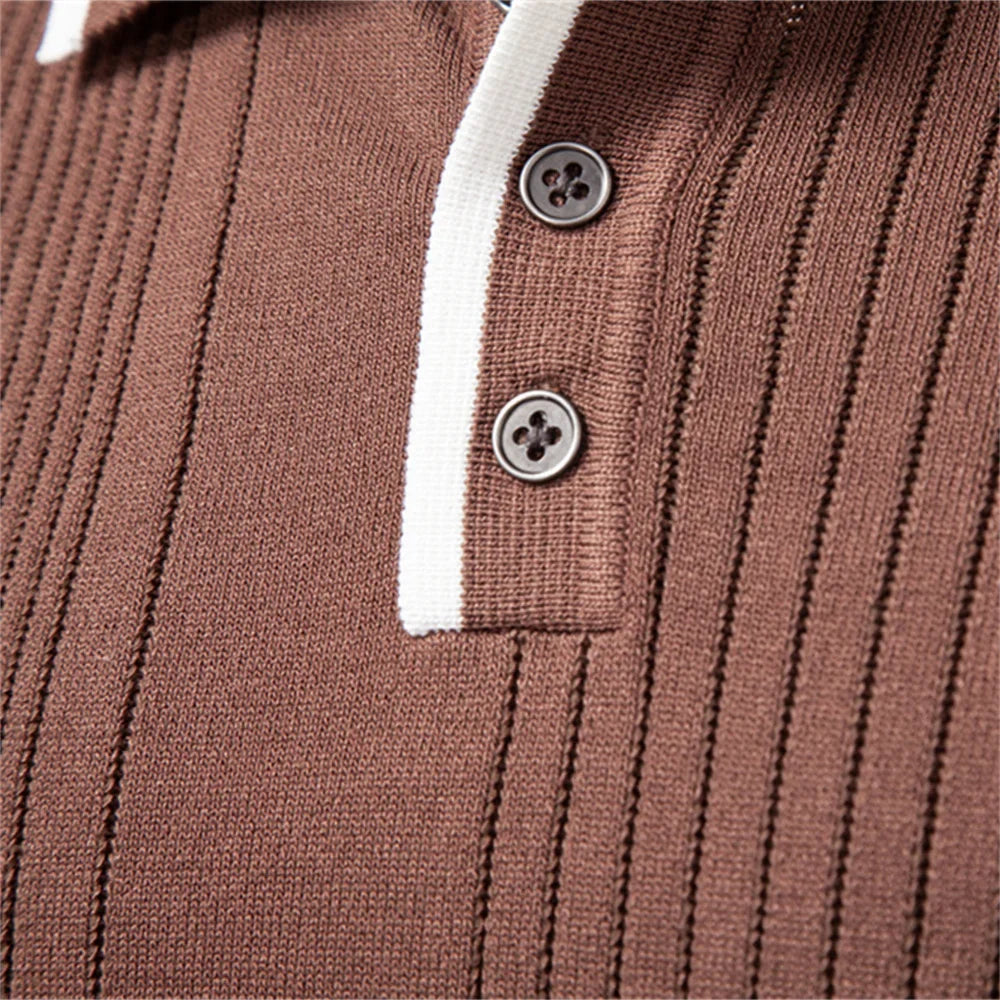 New Top Button Down Polo Shirt Men Solid Color Long Sleeve Fall Winter Luxury Warm Touch Business Casual Mens Sweatershirt