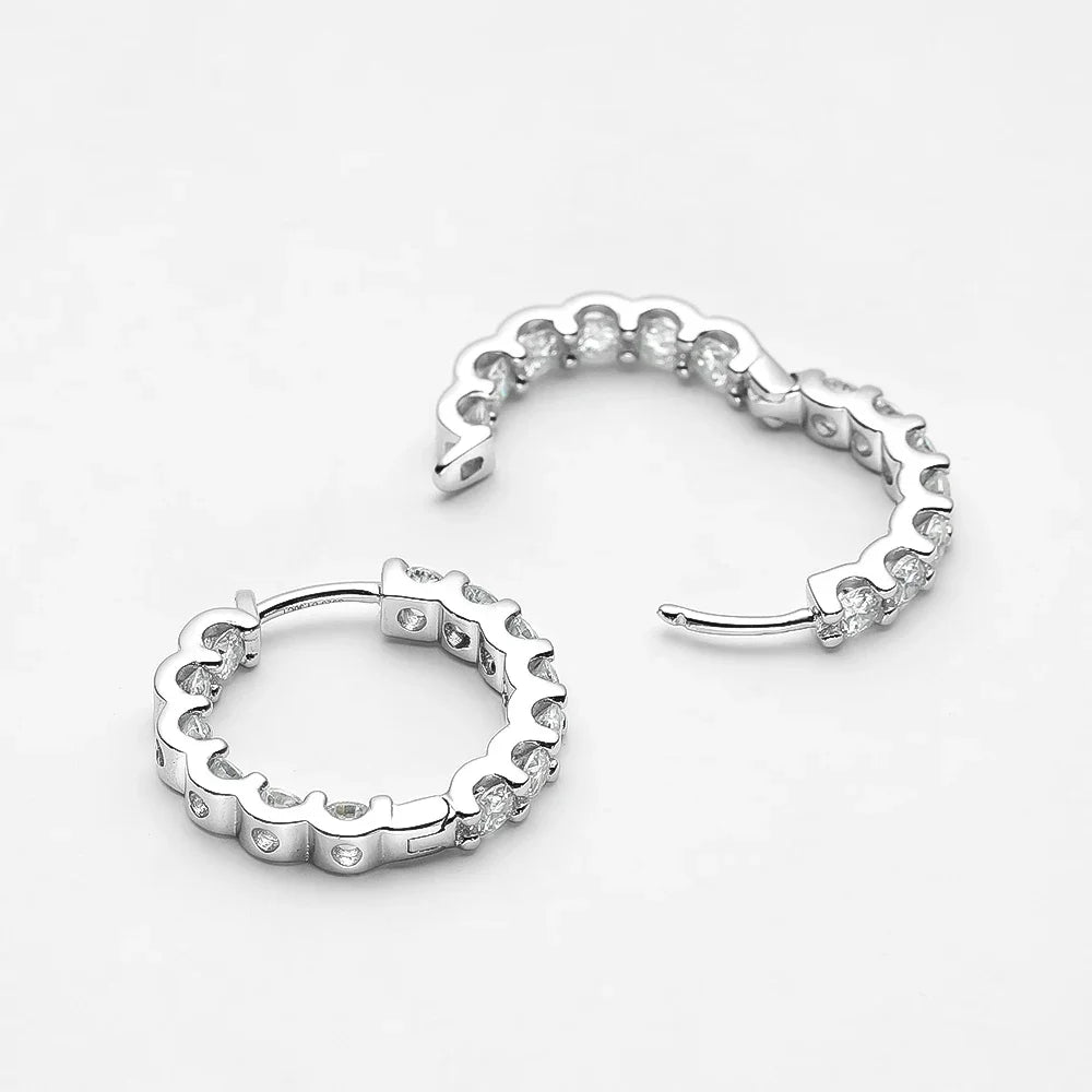 100% 925 Sterling Silver 3mm Real Moissanite Hoop Earrings For Men Women 2023 Trending Luxury Wedding Party Fine Jewelry