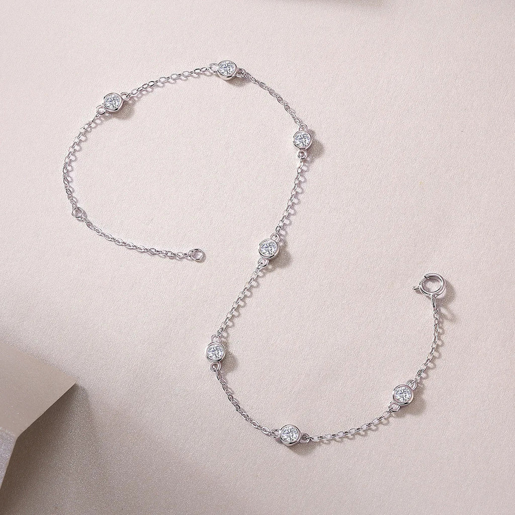 Round Bezel 0.87cttw Full D Color Moissanite Diamond Bracelet For Women 925 Silver GRA Certified 19cm Link Bracelets Gift