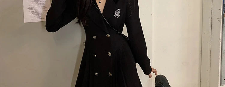 Sweet Style Suit Dress Korean Drama Main Character Waist Cinched Beautiful  Skirt College Style High Waist Double Breaste...
