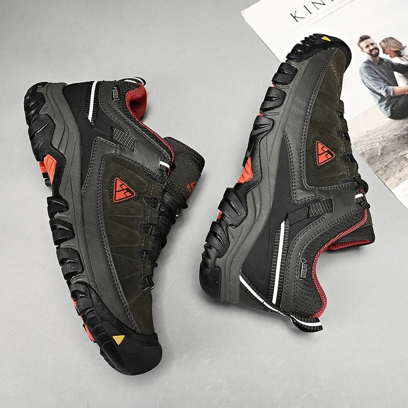 High Quality Men Hiking Shoes Durable Leather Climbing Shoes Outdoor Walking Sneakers Rubber Sole Factory Outlet