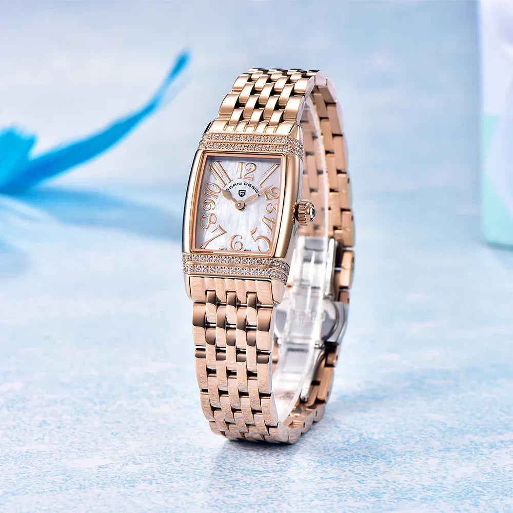 New 22mm Square Women's Quartz Watch Stainless Steel Sapphire Glass 50m Waterproof Women's Quartz Watch