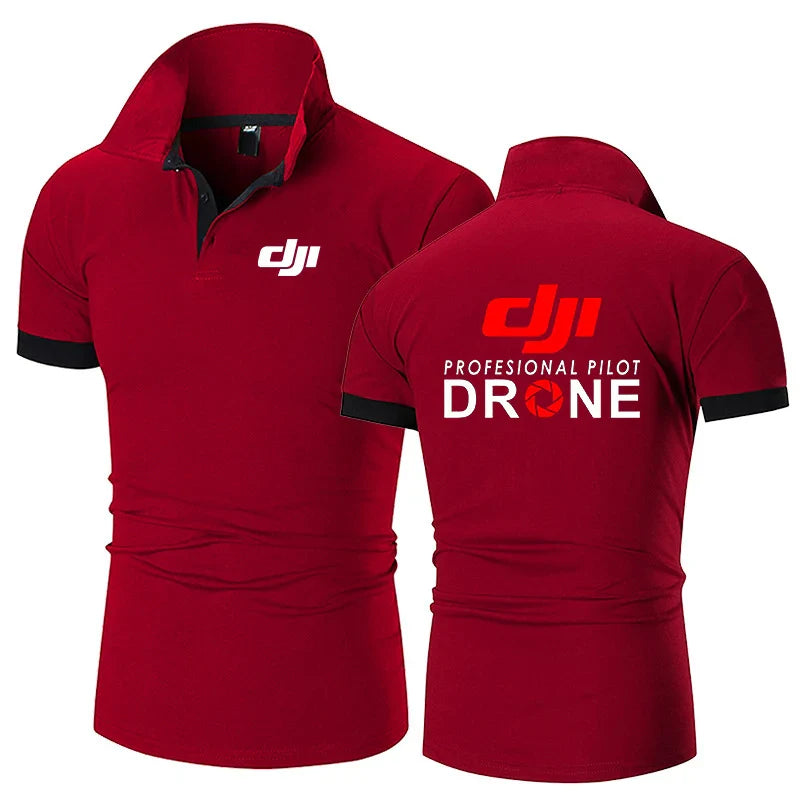تي شيرت بولو عصري بطباعة صيفية جديدة لعام 2024 للرجال من Dji Professional Pilot Drone بأكمام قصيرة مريح على طراز Harajuku كاجوال رياضي