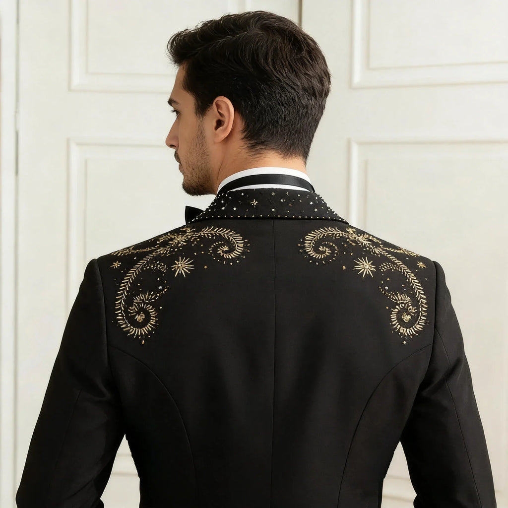 2 Piece Suit for Men Luxury Mens Suit For Wedding Host Banquet Handmade Beaded Western Suit French Elegant Black Blazer