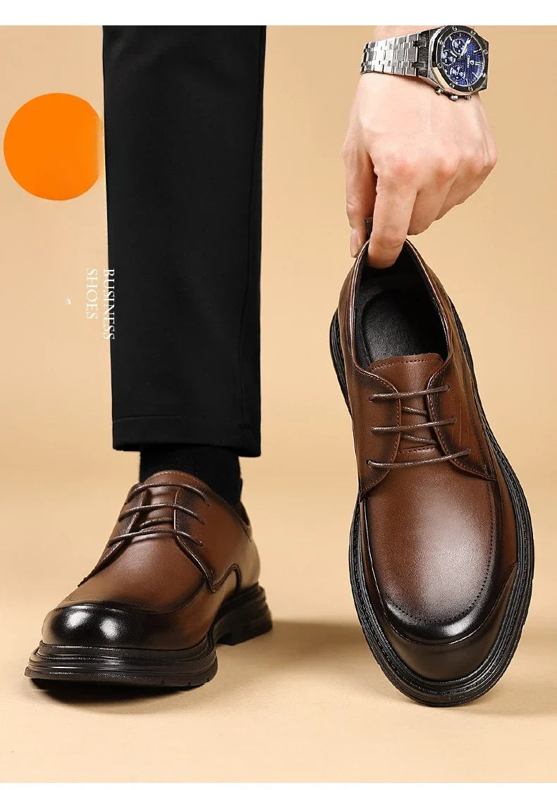 British Retro Formal Leather Shoes for Men Autumn New Designer Platform Dress Shoes Male Fashion Lace Commuter Office Shoe Man