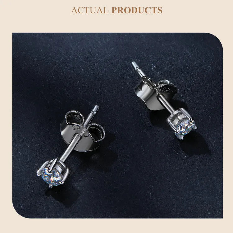 U Moissanite Earrings Shinning 4 Prongs Ear Stud 925 Sterling Silver D Color for Women Wedding Anniversary Fine Jewelry
