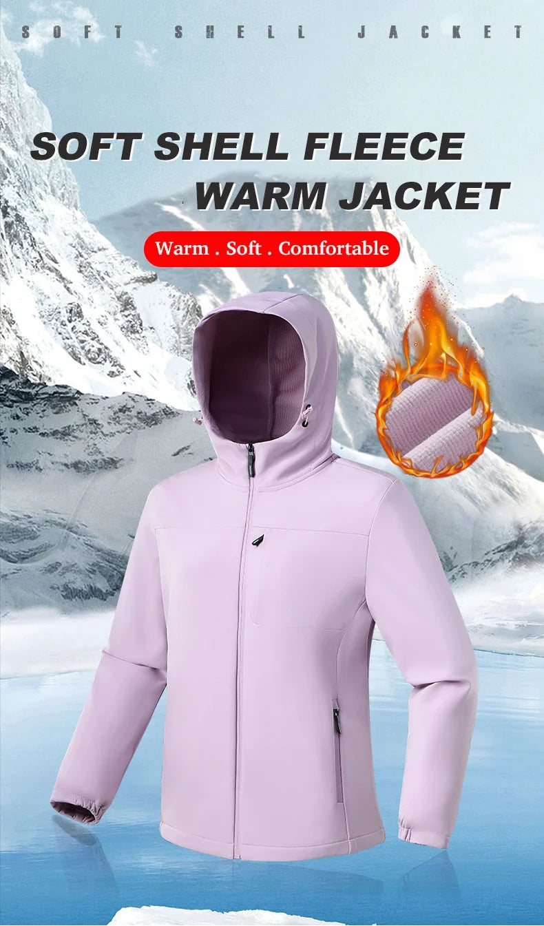 Waterproof Fleece Jacket Women Windproof Thermal Soft Shell Coat Outdoor Hiking Camping Climbing Trekking Windbreaker