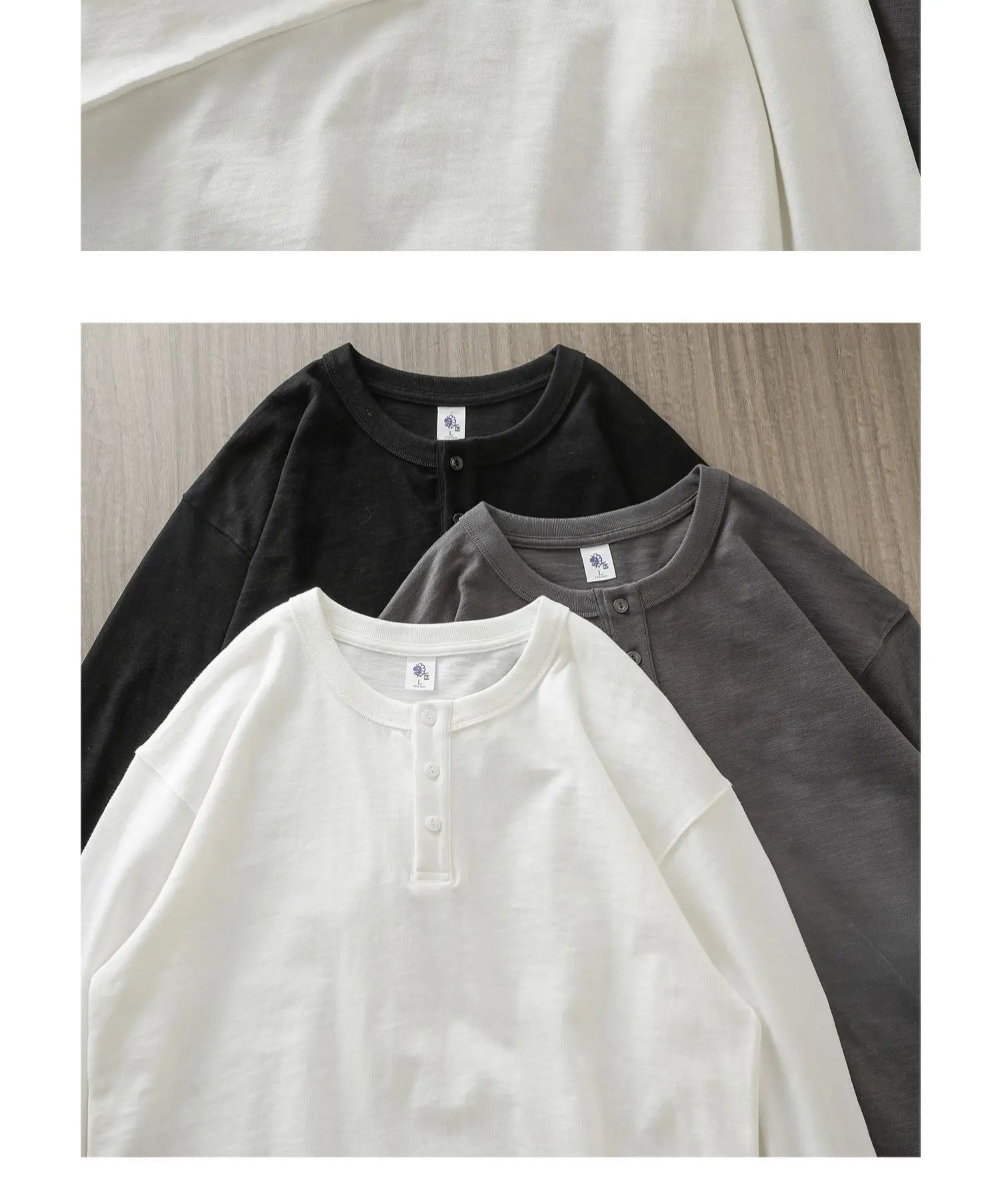 320G Heavyweight 100% Cotton Henley Neck T Shirt for Men Long-Sleeved Spring Autumn Casual Tops Solid Color Undershirts