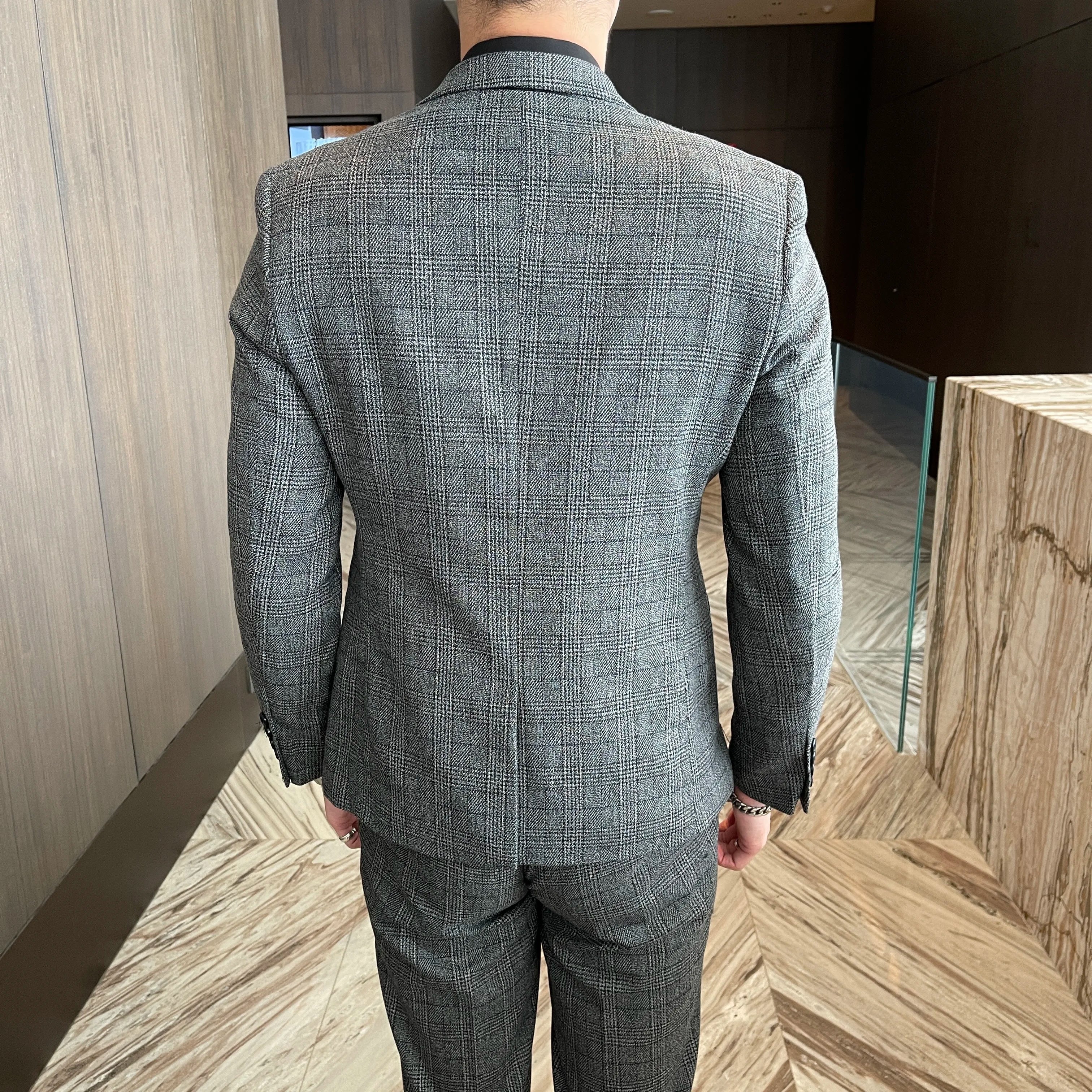 British Modified Plaid Three-Piece Suit for Men - Stylish Business Casual Suit Vest And Trousers Set