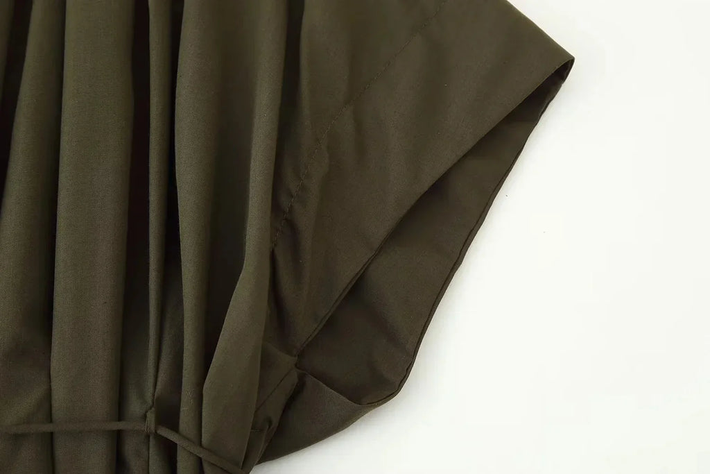 2026 Spring Summer Vintage Women Dress Fashion Single Breasted Sashes Draped V Neck Sleeveless Chic Brown Ladies Dresses