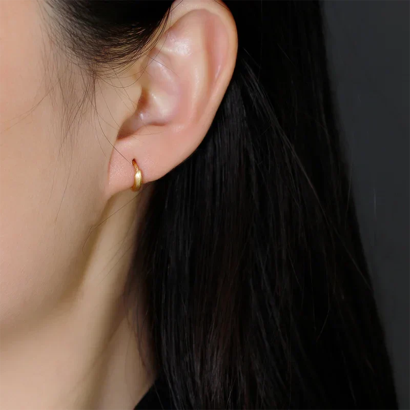 925 Sterling Silver Simple Matte Bohemian Round Ear Buckle for Women Punk Unisex Rock Hoop Earring Jewelry Accessories
