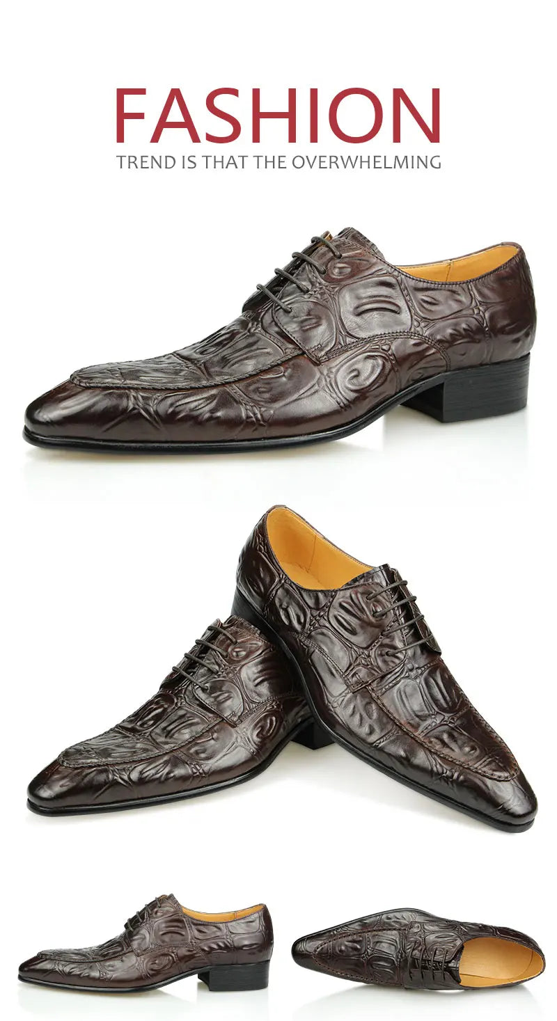 Luxury Men Leather Shoes Hand Stitched Derby Crocodile Skin Prints Mens Leather Casual Shoes Office Dress Customized Service