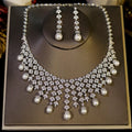 3A Cubic Zirconia Silver Color Tassel Necklace Luxury Pearl Jewelry Sets Bridal Dubai Wedding PROM Accessories