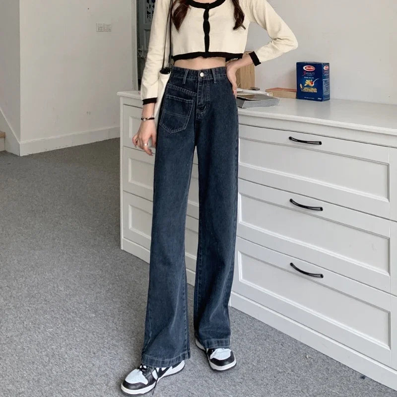 Women Denim Pants  Vintage Straight Trousers