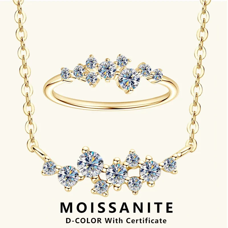 Moissanite Diamond Necklace Ring 925 Sterling Silver Cluster Pendant Jewelry Set For Women Laides Engagement Rings Gift