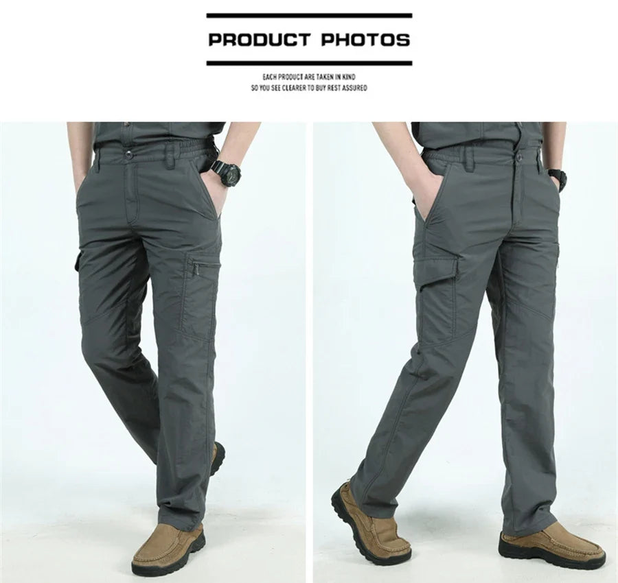 Summer Casual Lightweight Army Military Long Trousers Male Waterproof Quick Dry Cargo Camping Overalls Tactical Pants Breathable