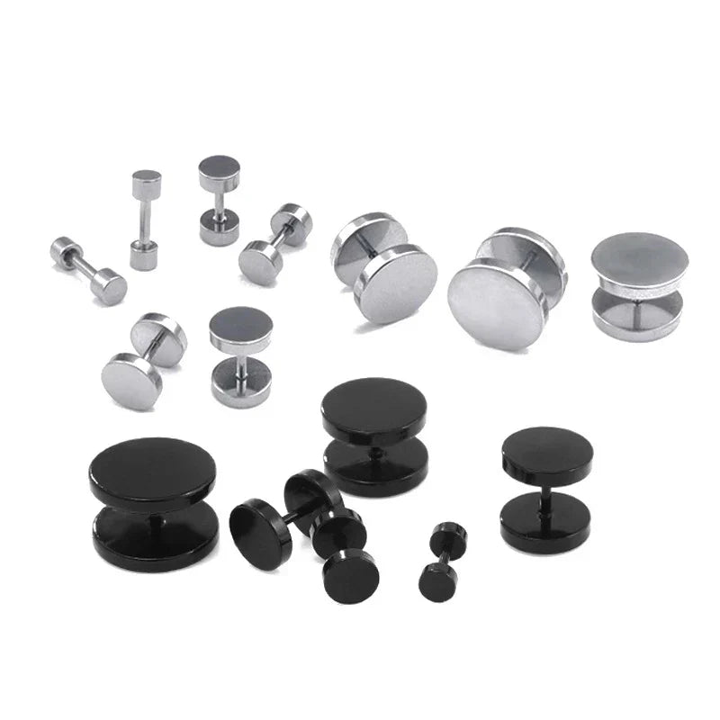 One Pair Black Stainless Steel Round Stud Earrings For Women Dumbbell Piercing Earrings Men Punk Fashion Jewelry 2-14mm