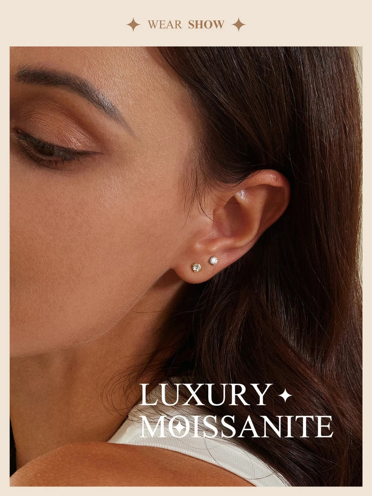 U Moissanite Earrings Shinning 4 Prongs Ear Stud 925 Sterling Silver D Color for Women Wedding Anniversary Fine Jewelry