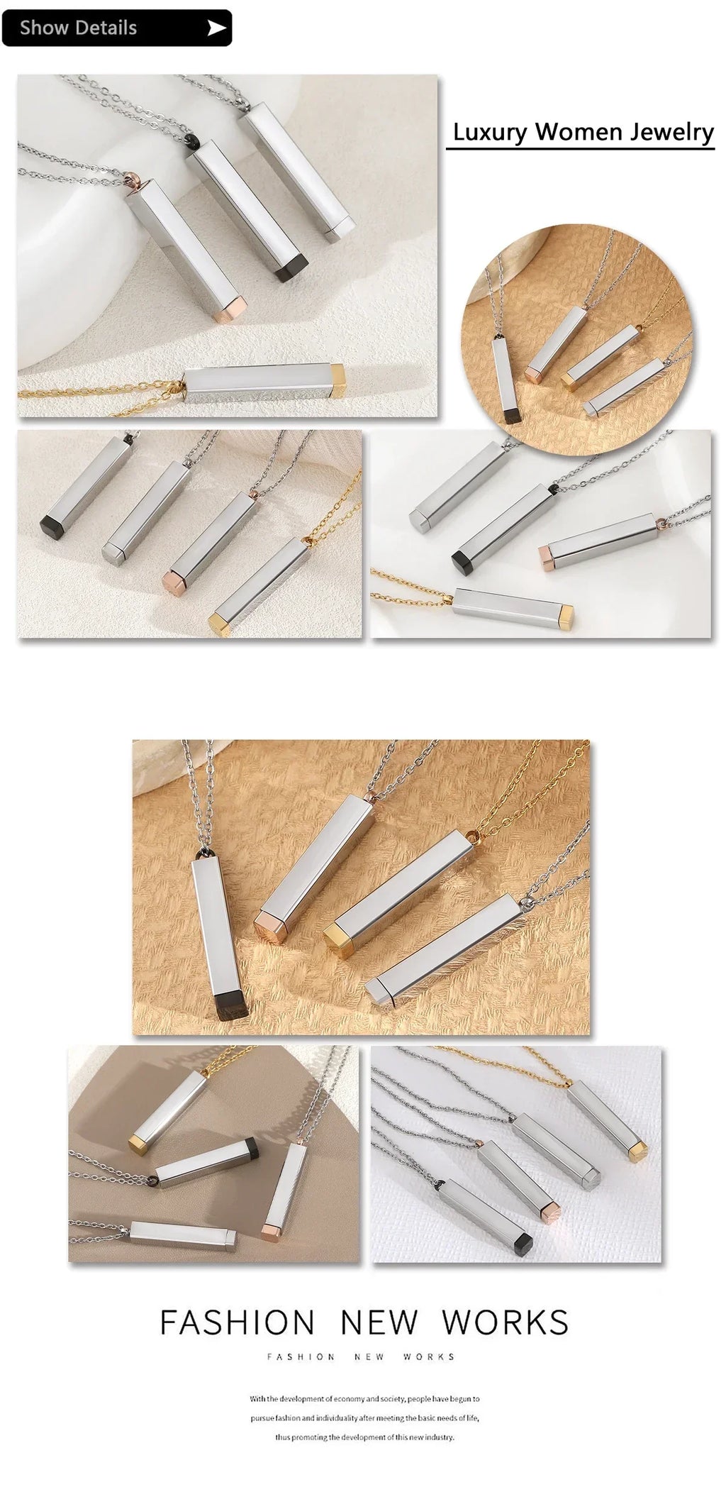 Classic Hidden Rectangle Pendant Necklace For Men Stainless Steel Minimalist Waterproof 3D Vertical Bar Necklaces Jewelry Gift