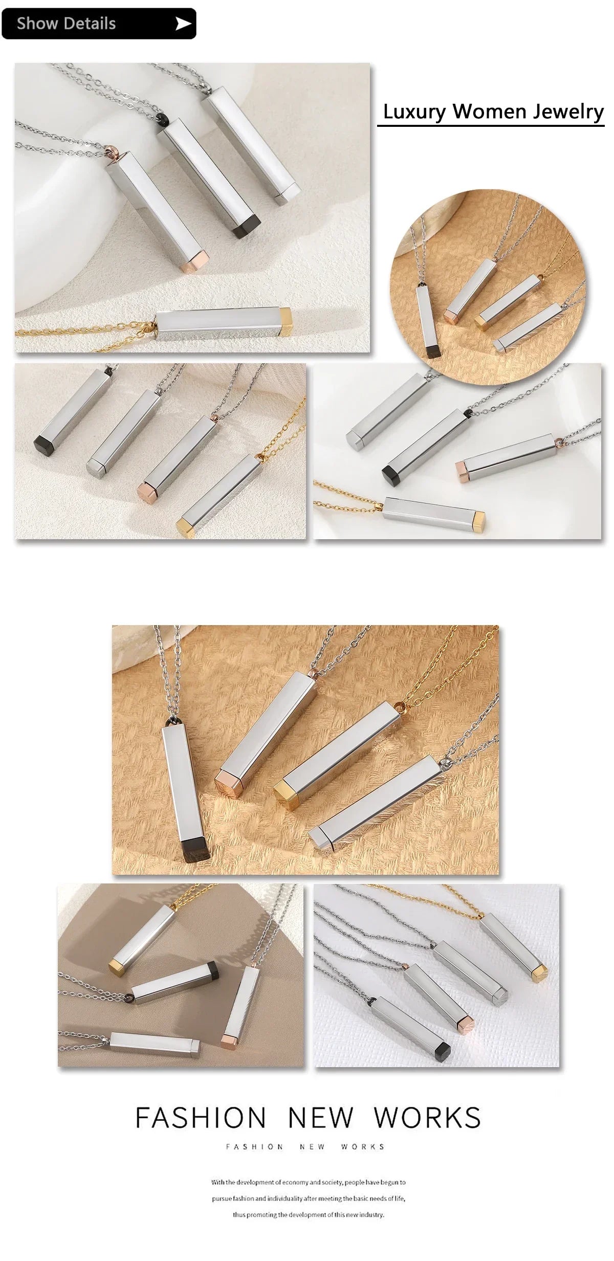 Classic Hidden Rectangle Pendant Necklace For Men Stainless Steel Minimalist Waterproof 3D Vertical Bar Necklaces Jewelry Gift
