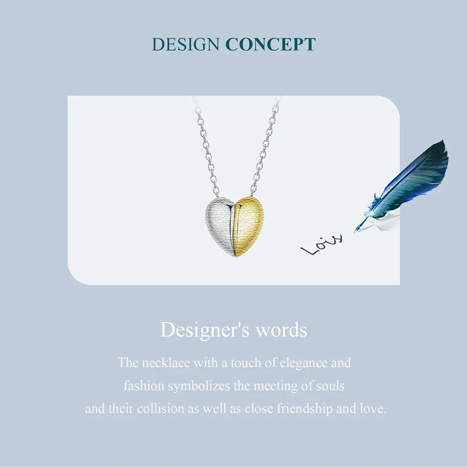 Gold Plated Heart Pendant Necklace for Women, 925 Sterling Silver Couple Heart Fashion Waterproof Metal Daily Jewelry