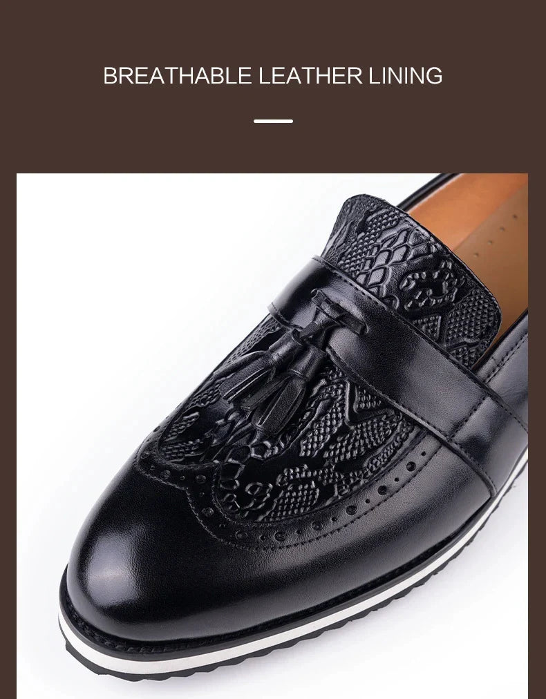 Black Dress Tassel Loafer Leather Shoes for Men Zapatos Para Hombre Upper Print Casual Shoes Daily Wear Business Leather Shoes