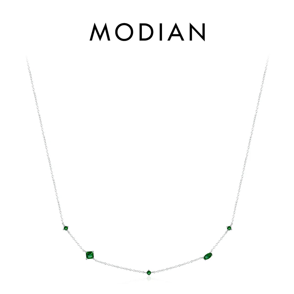 925 Sterling Silver Rainbow Colorful Zirconia Pendant Necklace Shiny Geometric Chain Neck For Women Party Jewelry Gift