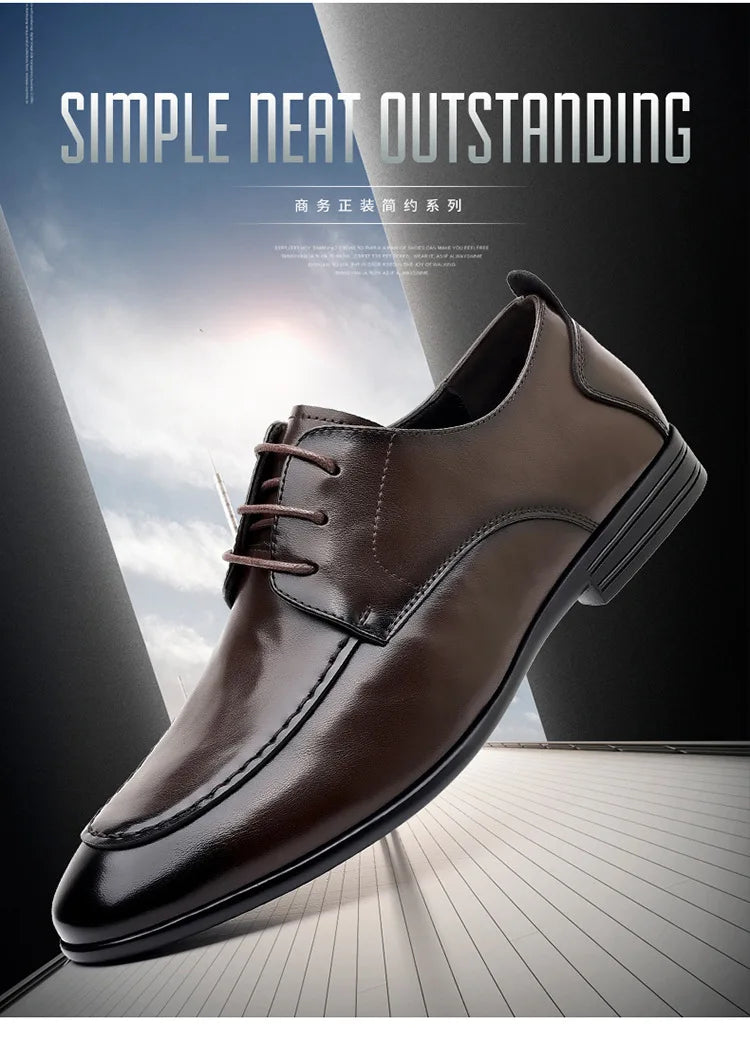 Spring Autumn New Pointed Toe Leather Shoes Men Fashion Business Casual Shoe Male Lace Designer Solid Color Wedding Shoes Man