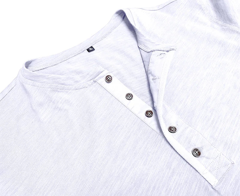 New Autumn Long Sleeve T-Shirt Mens Casual Solid Color Top Henley Neck Slim Versatile Work T-shirt Breathable Outdoor Thin Tee