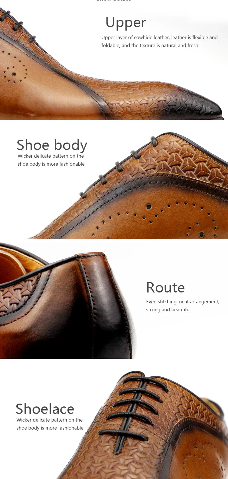High Quality Formal Genuine Leather Shoes Men's Evening Wedding Comfortable Footwear Side Carving Shoes Black Brown Brogue
