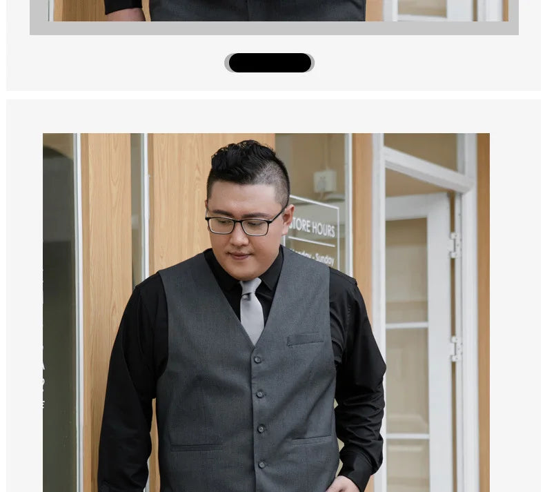 Plus Size Man Suit Set Solid Color Single Breasted Jacket Vest Pants For Host Groom Groomsmen Grey Black Navy 3-Piece Suit Set