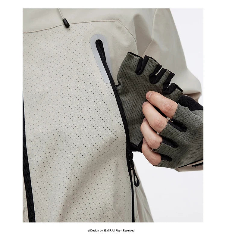 Jacket Men Outdoor Sport Loose Hooded Patchwork Mesh 2025 Autumn Textured Top Menswear Clothing Jackets