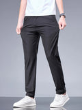 Business Ice Silk Pants Straight Elastic Waist Black Gray Trousers