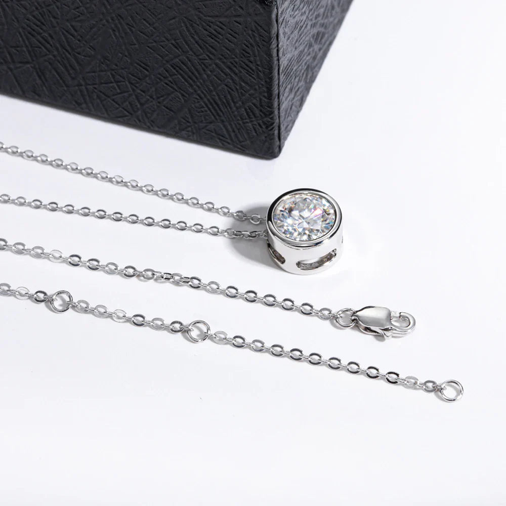 0.5/1/2/3CT Round Bubble Moissanite Pendant Necklaces for Women 925 Silver Bezel Set Solitaire Diamond Necklace with Certificate