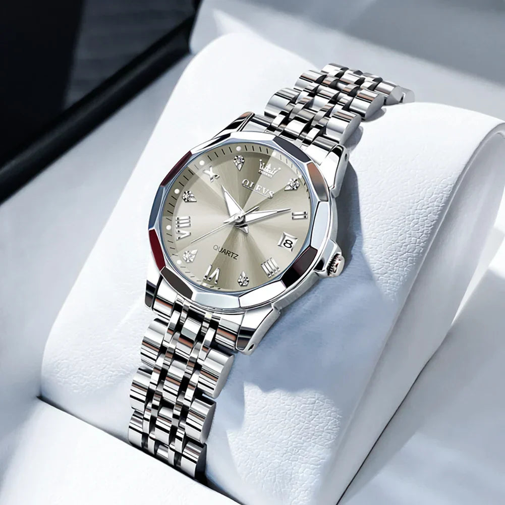 Elegant Fashion Women's Watches Luxury Brand Original Quartz Watch for Ladies Waterproof Stainless Steel Luminous Date