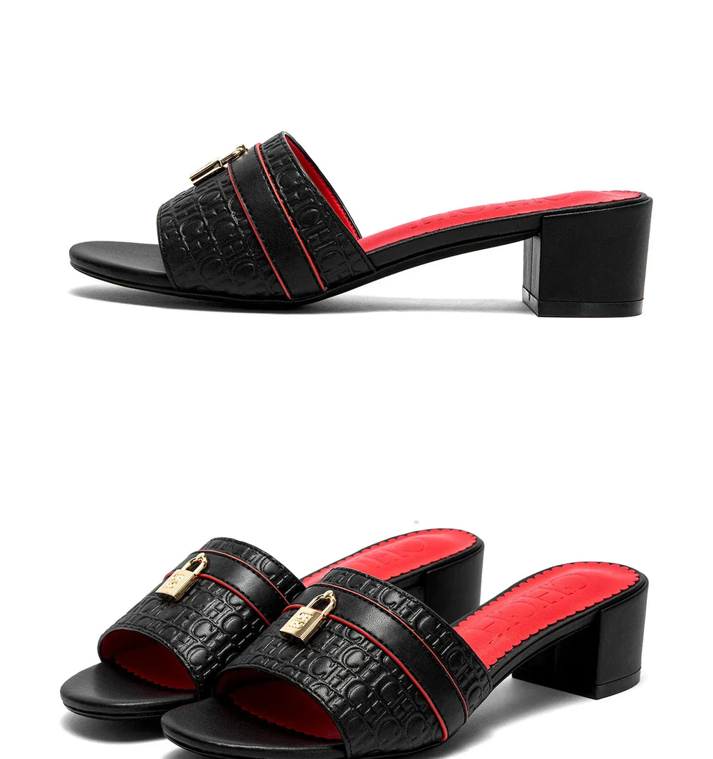 Woman Middle Heel Slippers Luxury Brand Women's Shoes Retro Design 2025 Summer New