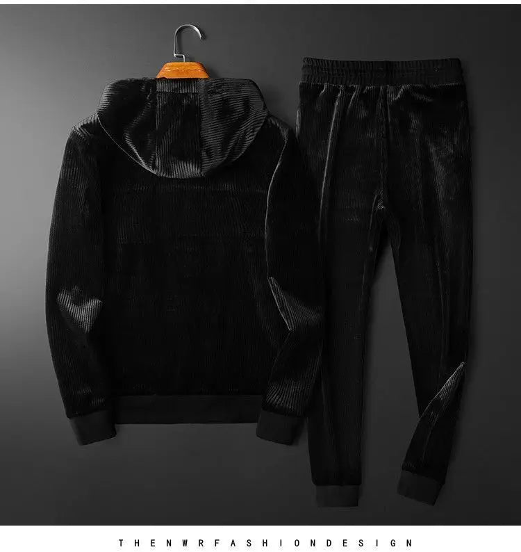 Men's Clothing Spring and Autumn high quality Casual Sports Hooded suit Gold Velvet Pants suit Loose Two-piece Set