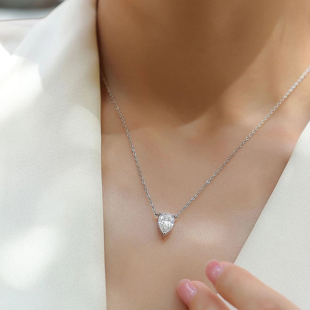 with Certificate 1/2/3/4carat Teardrop Moissanite Pendant Necklace S925 Silver Pear Cut Solitaire Diamond Neck Chain for Women