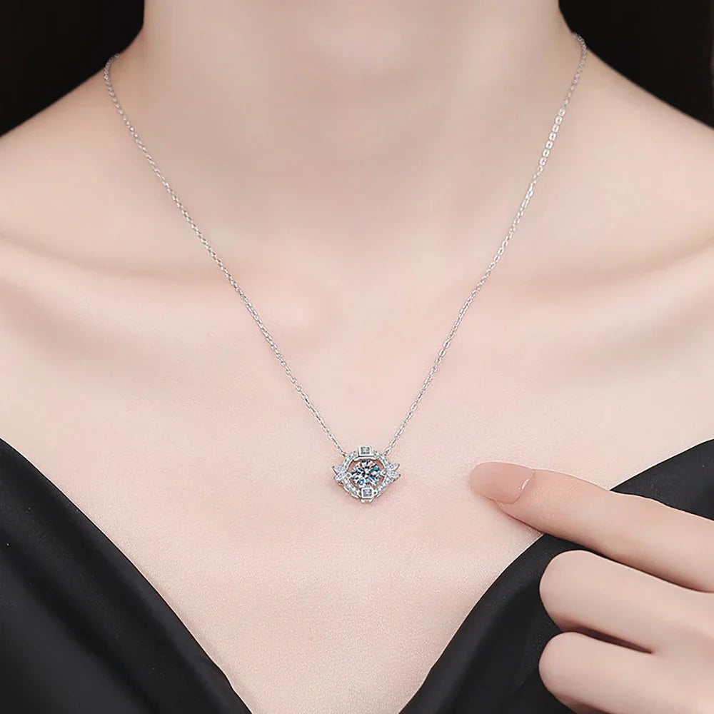 1CT Moissanite Pendant Necklace for Women  Certified 925 Sterling Silver Lab Diamond Neck Chain Party Jewelry Gifts