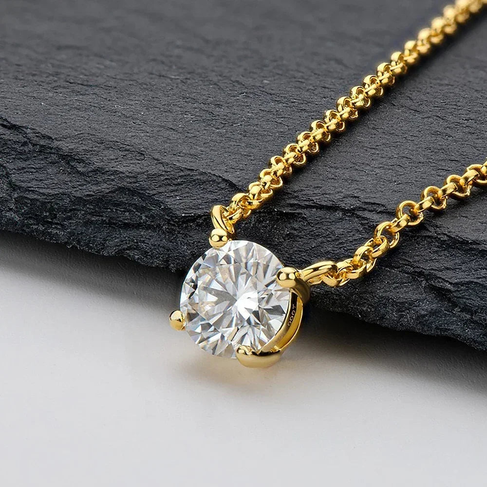 1/2/3/5 carat Round Cut D Moissainte Diamond Pendant Necklace 4-Claw Setting 925 Sterling Silver Clavicle Neck Chain for Women