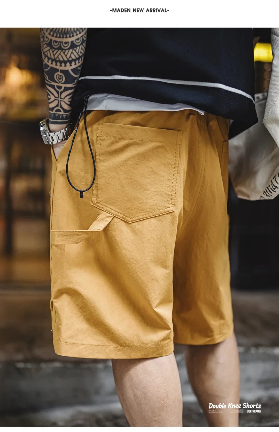 Vintage Mountain Series Lightweight Cargo Shorts Retro Double Knee Wide Leg Logger Style Outdoor Camping Men Summer
