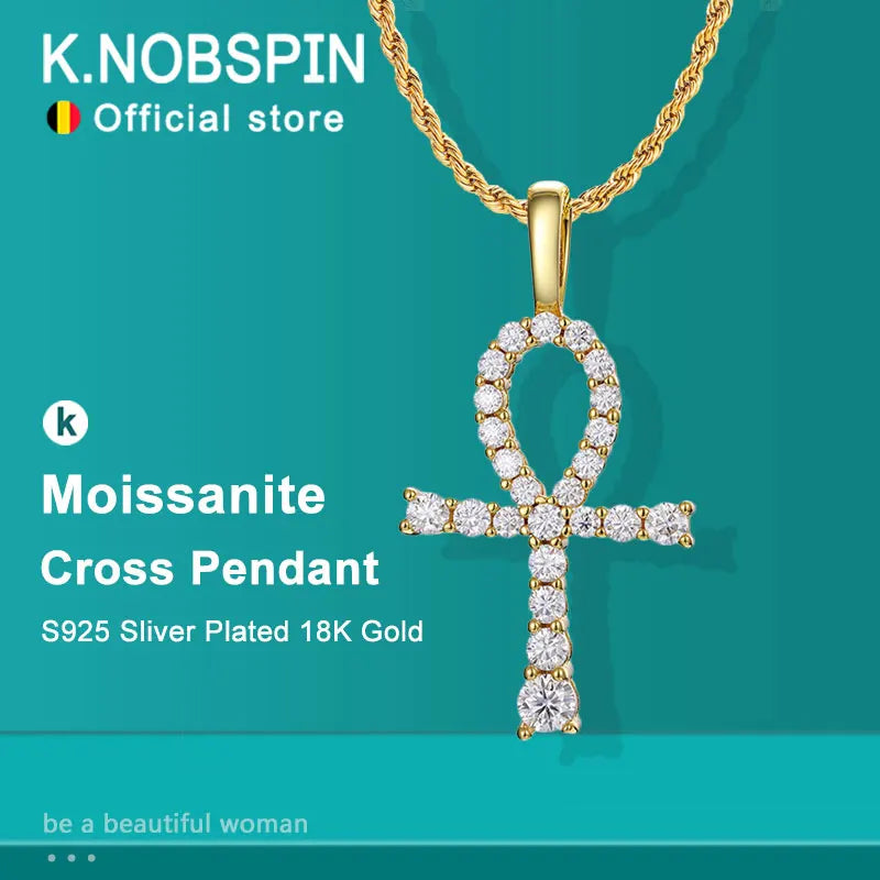 D VVS1 Moissanite Cross Pendant Necklace Full Diamond with GRA Wedding Party Jewelry Rope Chain Necklaces for Women Man