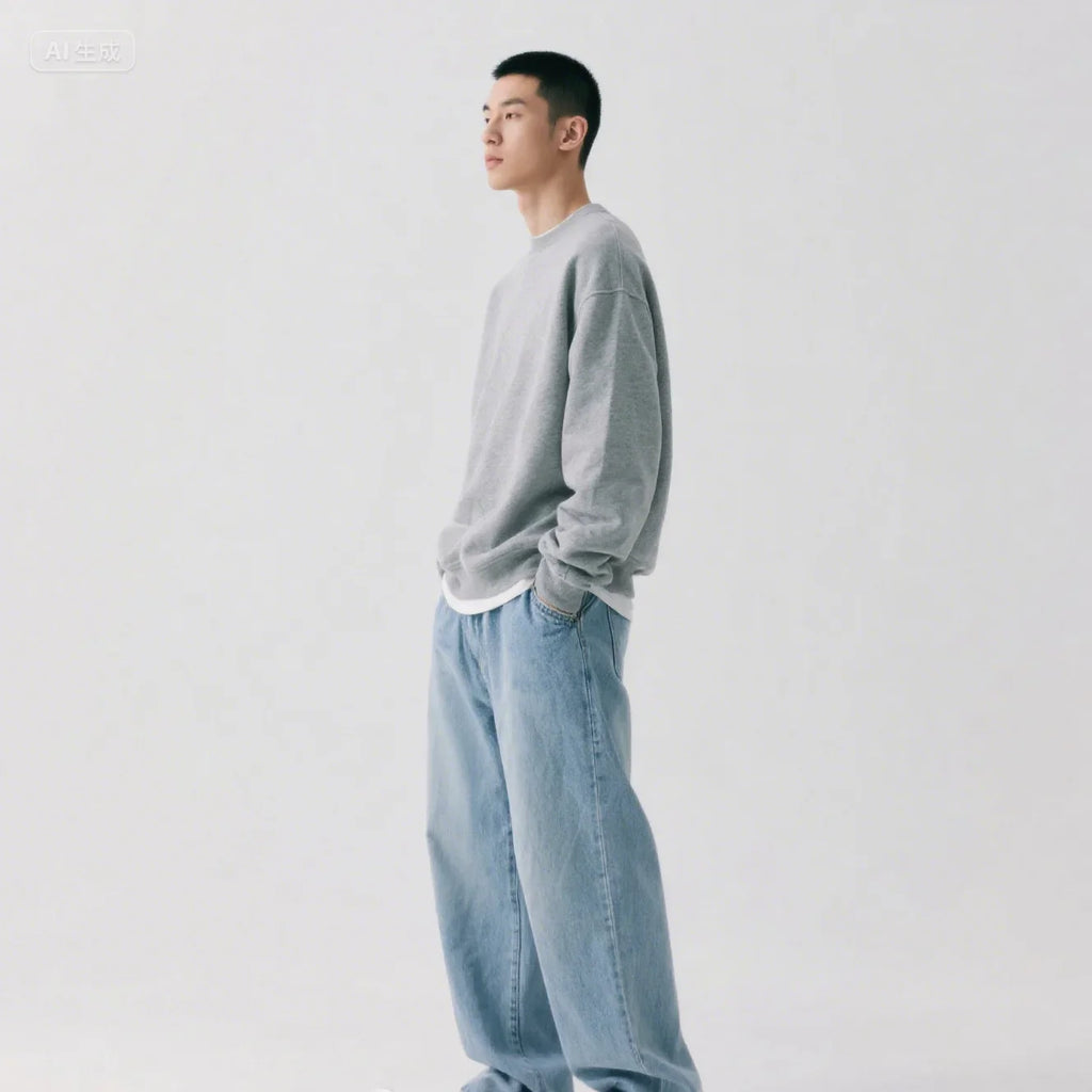 Spring Autumn Men Baggy Jeans Oversize Straight Loose Casual Denim Trousers Solid Color Streetwear Fashion Y2k Wide Leg Pants