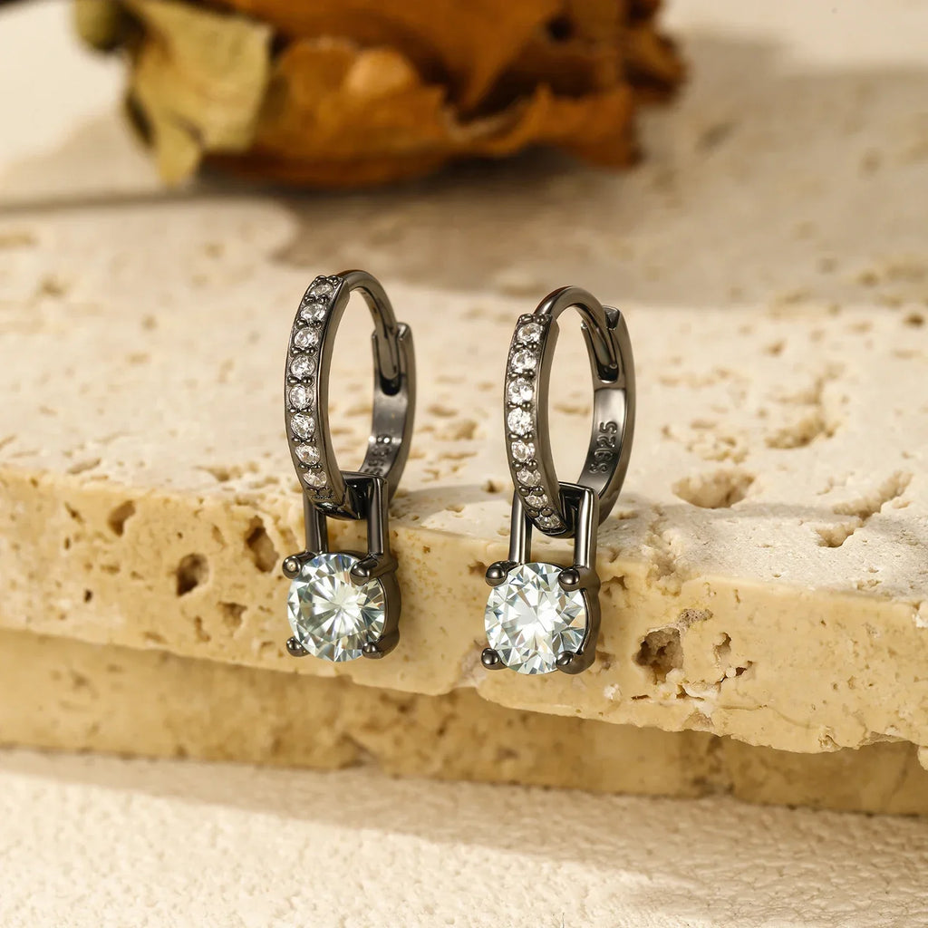MODIAN 0.5Ct D Color Light Green Moissanite Swing Hoop Earrings 925 Sterling Silver Black Punk Ear Buckles for Women Jewelry