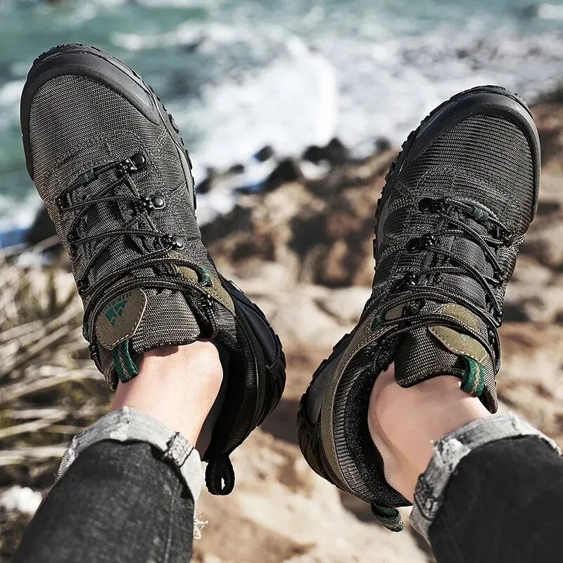 Four-Season Men's Hiking Shoes Outdoor Sports Genuine Leather Wear-Resistant Climbing Shoes Rubber Sole Trekking Sneaker